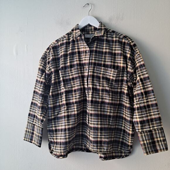 NWOT Everlane Boxy Flannel Shirt Button-Down Top Brown Multi Plaid Womens Size S - Picture 4 of 11
